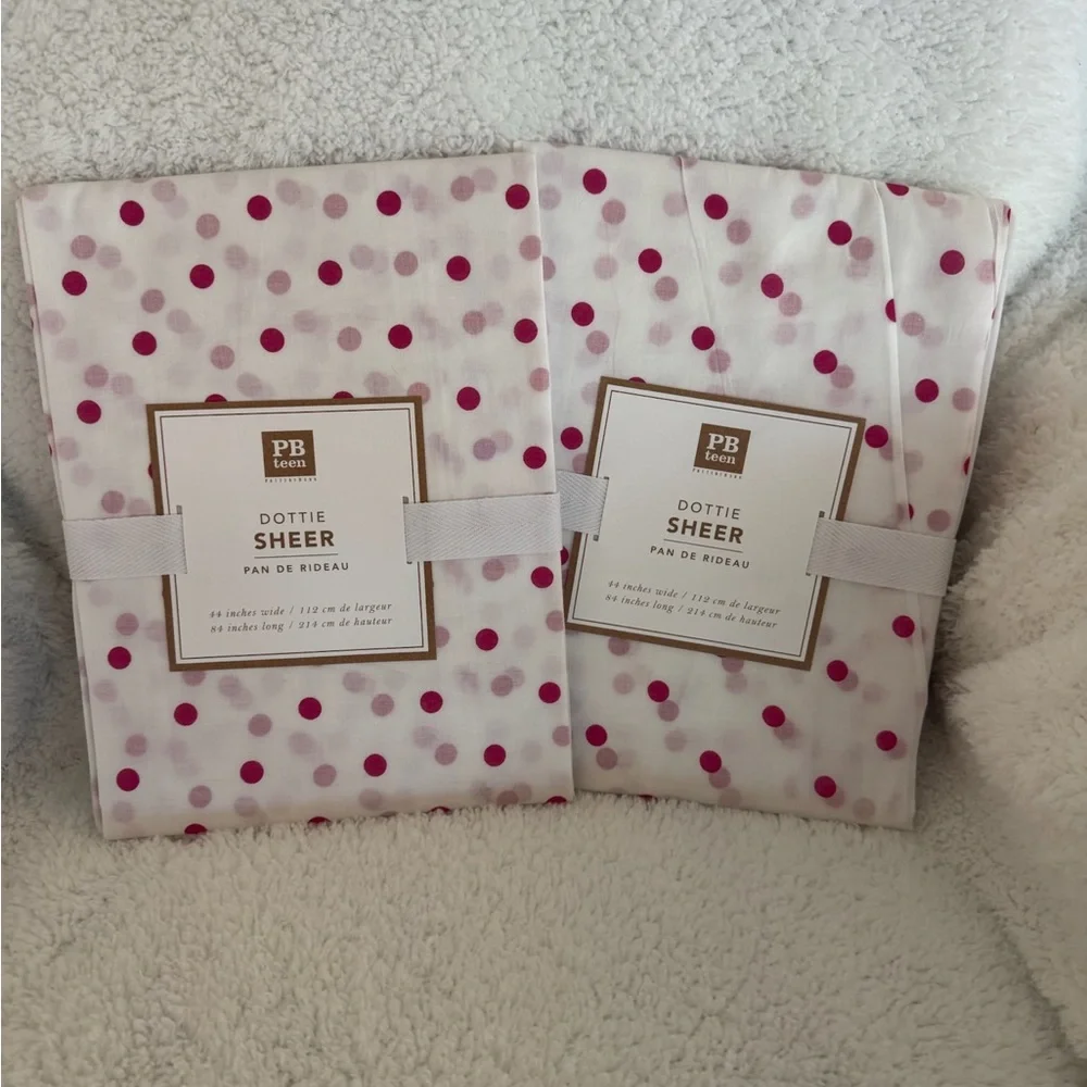 Pottery Barn Teen Dottie Sheer Curtain with Pink Polka Dots - Set of 2